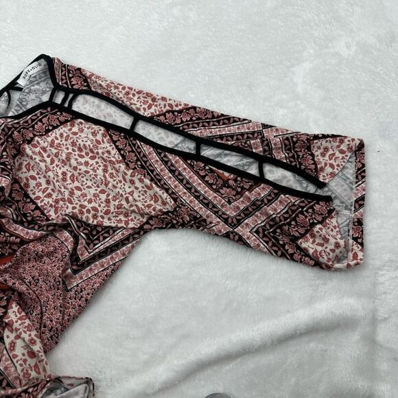 Rose + Olive Womens Size L Long Cutout Sleeve Tunic Orange Rust Bohemian Mandala - Picture 4 of 10